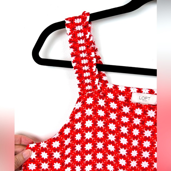 Loft sleeveless red floral blouse, Med tank top, ruffles Coastal PrairieCore - Picture 6 of 8